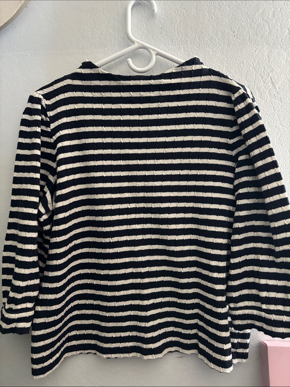 Talbots Black and White Striped Crewneck Sweater